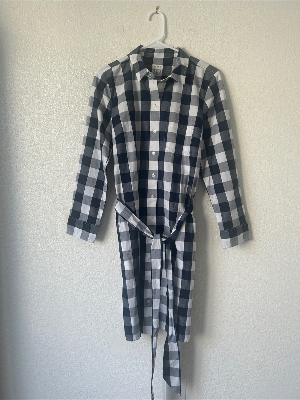 J. Crew Navy and White Buffalo Check Shirt Dress